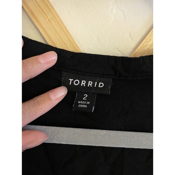 Torrid Dress Women's 2X Plus Black Challis Button Front Long Sleeve Rolled Tab - Picture 9 of 11